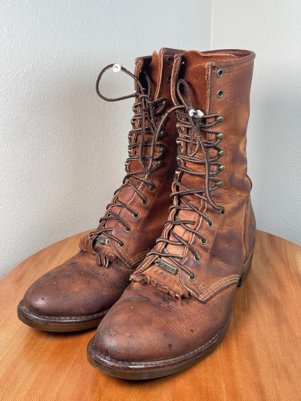Double H Lacer Western Cowboy Brown Leather Lace Up Boots Kiltie Men’s Size 8.5
